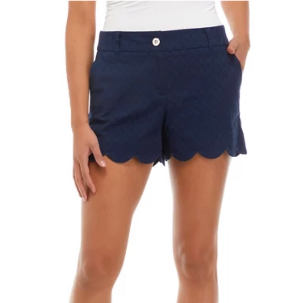 Crown & Ivy Blue Shorts with Scalloped Hem
